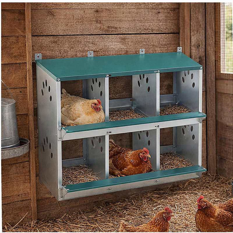 Boîte de nidification pour poulets, 6 nichoirs en métal pour poules, boîtes de nidification pour poules en acier galvanisé, facile à assembler