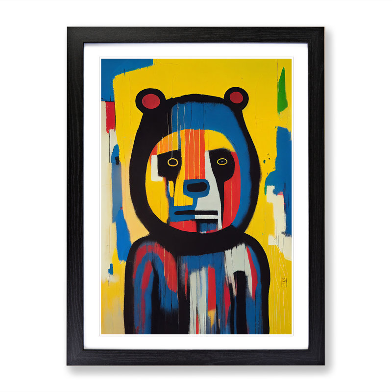 Graffiti Bear Abstract - Single Picture Frame Print, Black, 64cm H x 46cm W x 2cm D