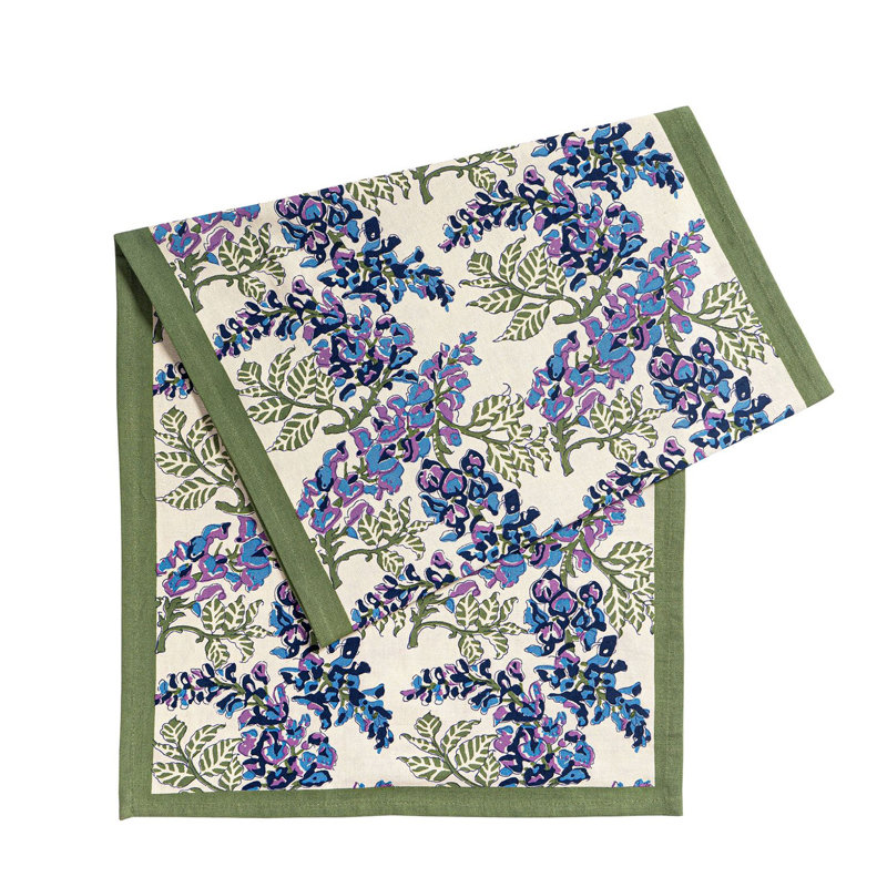 Wisteria Handmade Floral Table Runnner, Blue/Green, 72" x 16"