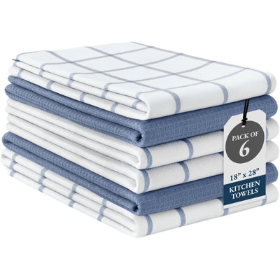 Cotton Kitchen Towels Set, 6-Pack – Absorbent, Quick-Drying Dish Towels, Soft, Premium Hand And Tea Towels - Indigo