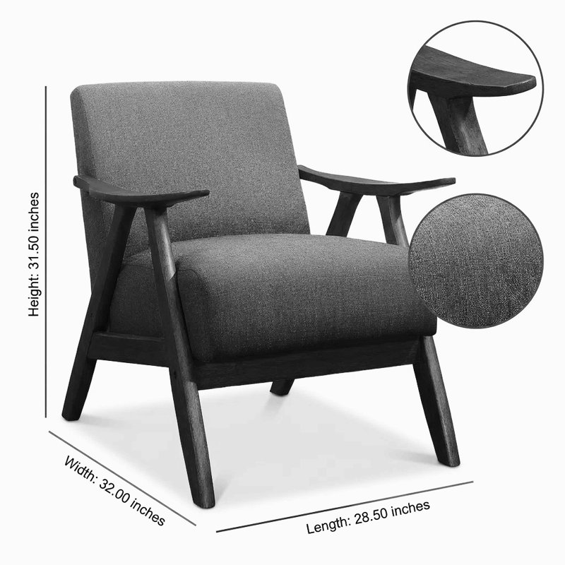 Fauteuil d'appoint en tissu rétro avec siège et dossier en bois massif rétro, Noyer, Bleu
