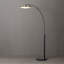 Lampe sur pied à DEL arquée 1 lumière Redondo - finition noir mat, laiton patiné, base en marbre noir, gradateur
