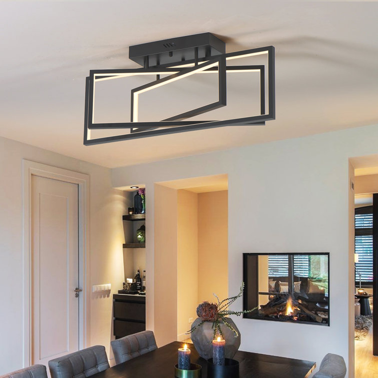 Mueed 3-Light Modern Flush Mount Rectangular Ceiling Fixture with Remote Control