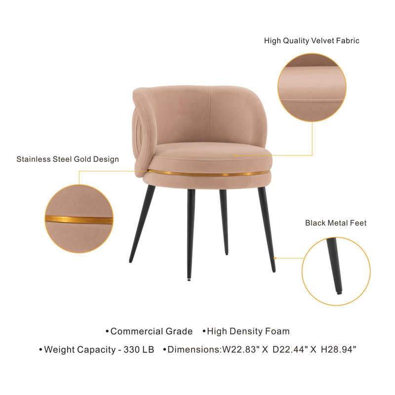 Levenson Velvet Side Chair Dining Chair, Nude, 1