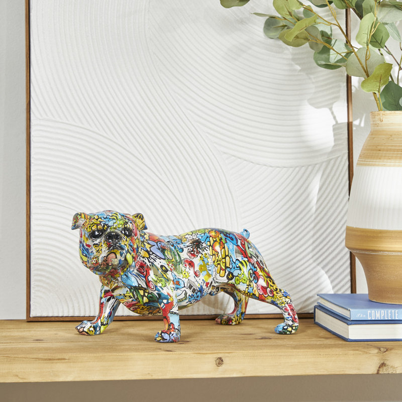 Sculpture de chien en résine Novogratz, H 8,15 po x l 8 po x P 14,7 po, Jaune/bleu