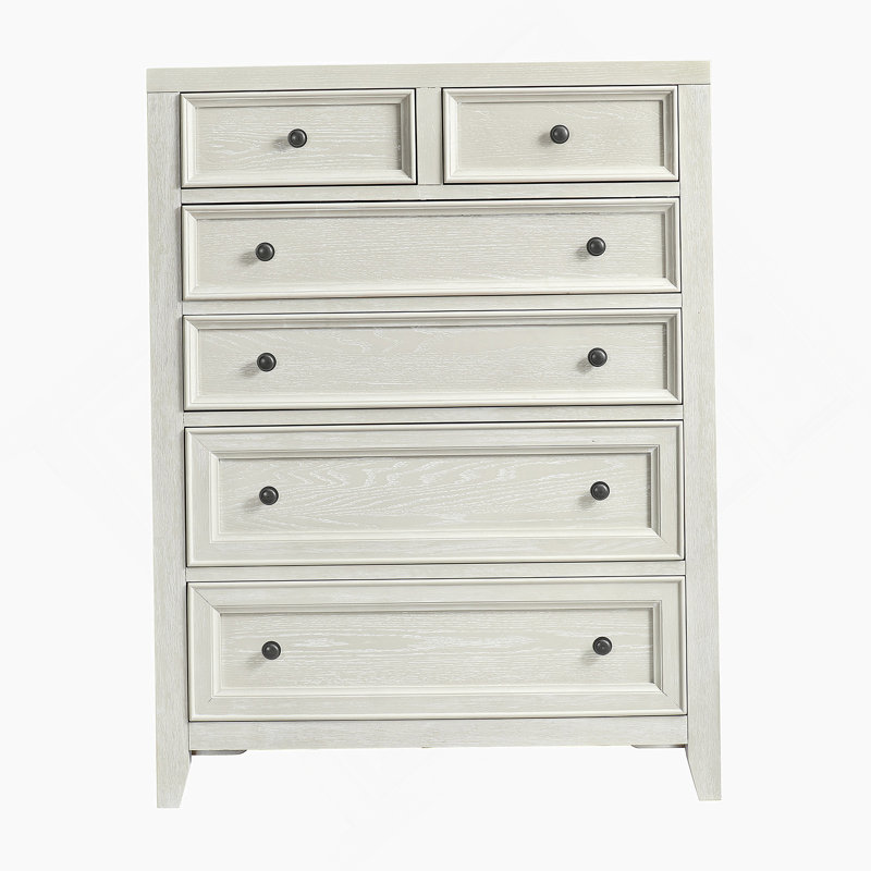 Commode 6 tiroirs avec boutons en métal, Blanc