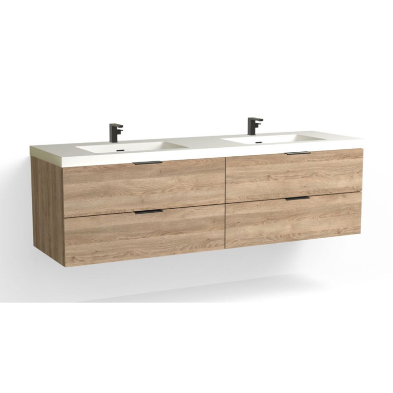 Avila 72" W Wall Mounted Double Bathroom Vanity, Matte Black, White Acrylic, Matte White/Single
