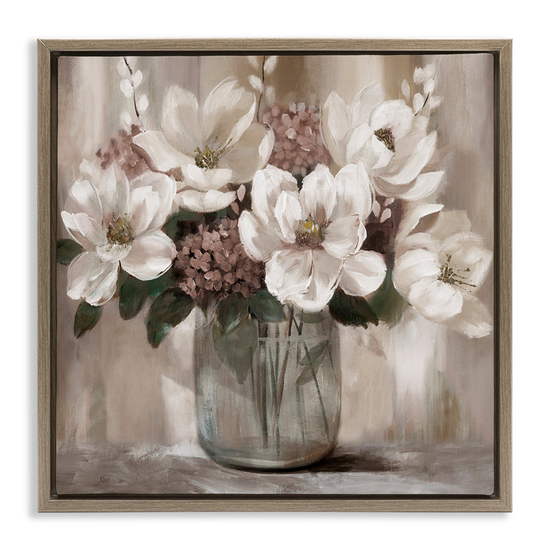 Cadre flottant ivoire Magnolias, design par Nan, H 25 po x l 25 po, Montalcino orme flottant encadré