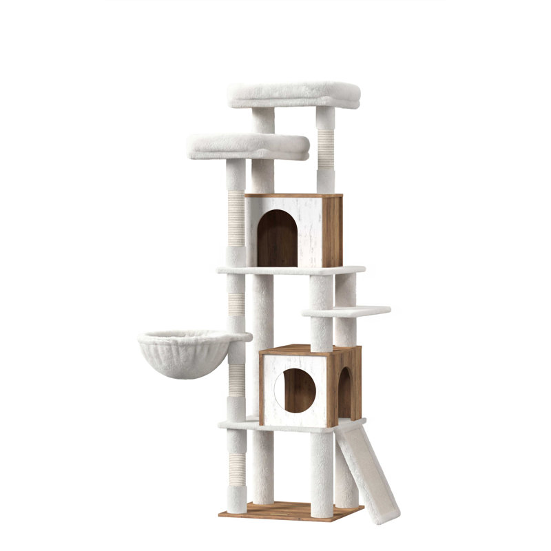 Arbre à chat 67,3 po à 8 niveaux avec hamac et ensemble anti-basculement, White