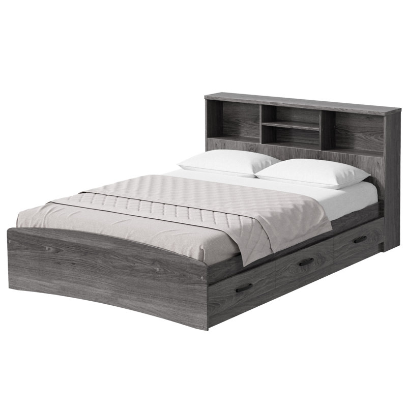 Jovany Captain Bed with 3 Reversible Drawers on Left or Right side (New and Improved Design), Grey, Full