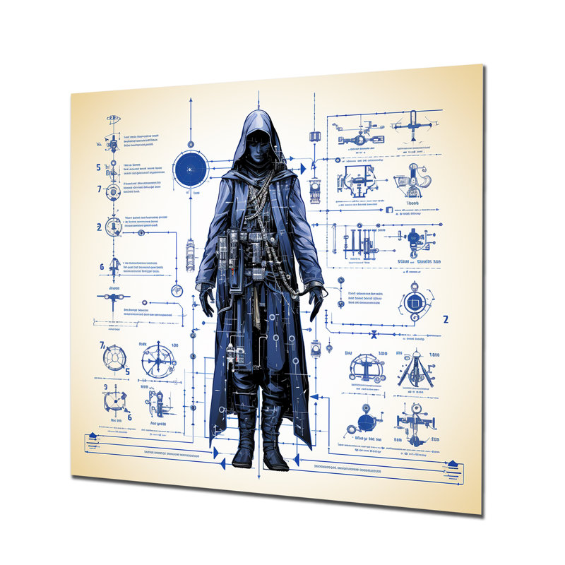 "Vintage Wizards Blueprint I - Witches", art mural en métal, H 16 po x l 16 po x P 1 po