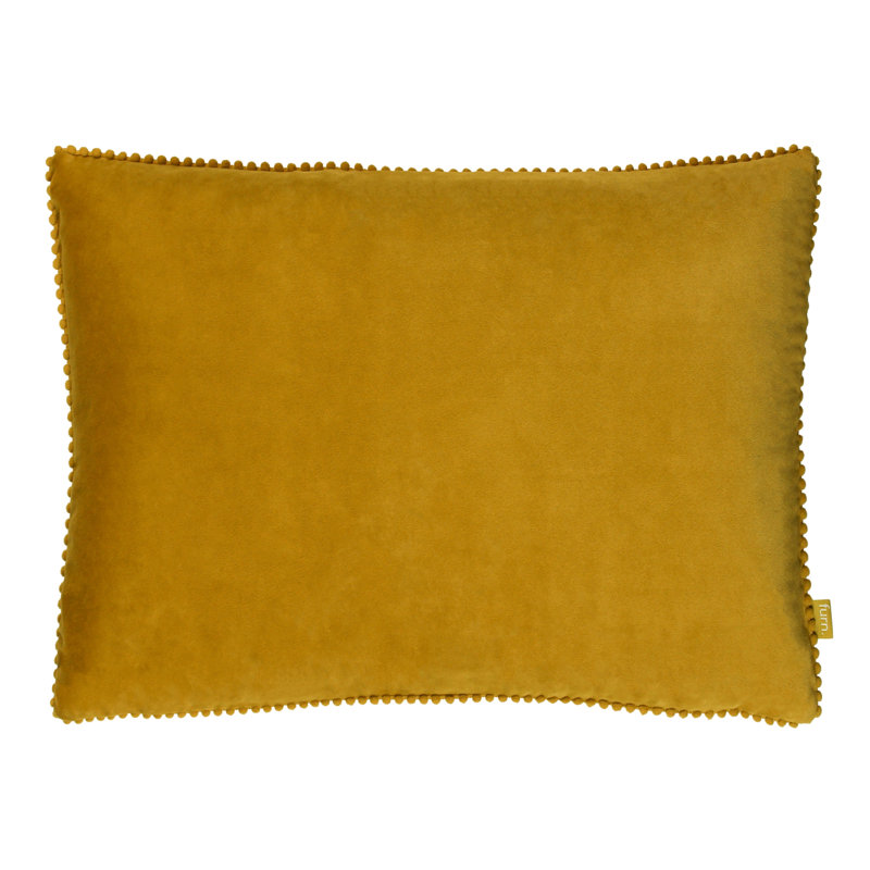 Cosmo Velvet Pom Pom Filled Cushion, Blue, Down