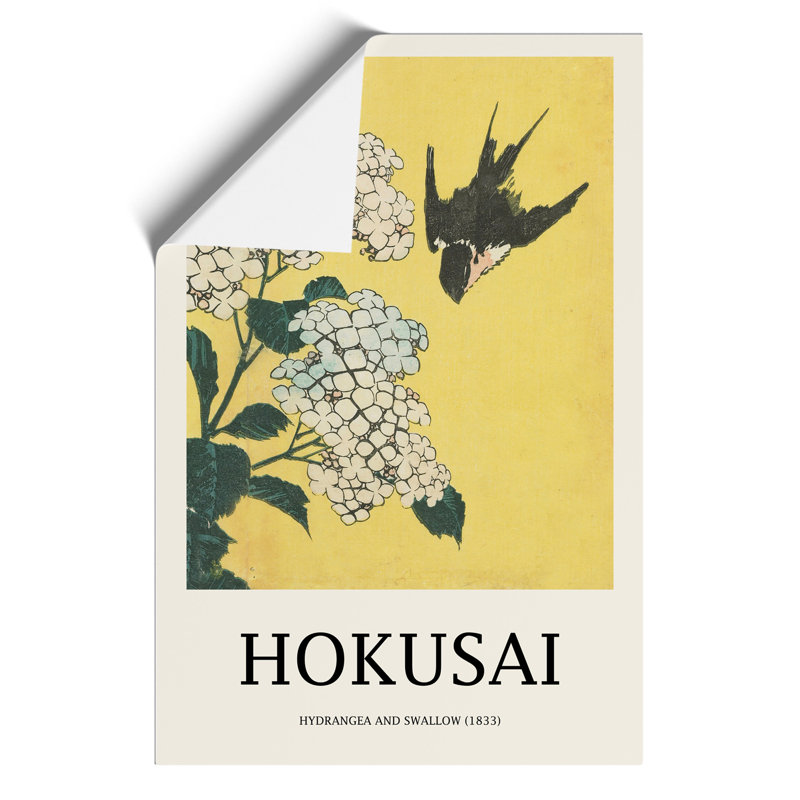 Hydrangeas and Swallow Print by Katsushika Hokusai - Frameless Print, 30cm H x 21cm W x 0.1cm D