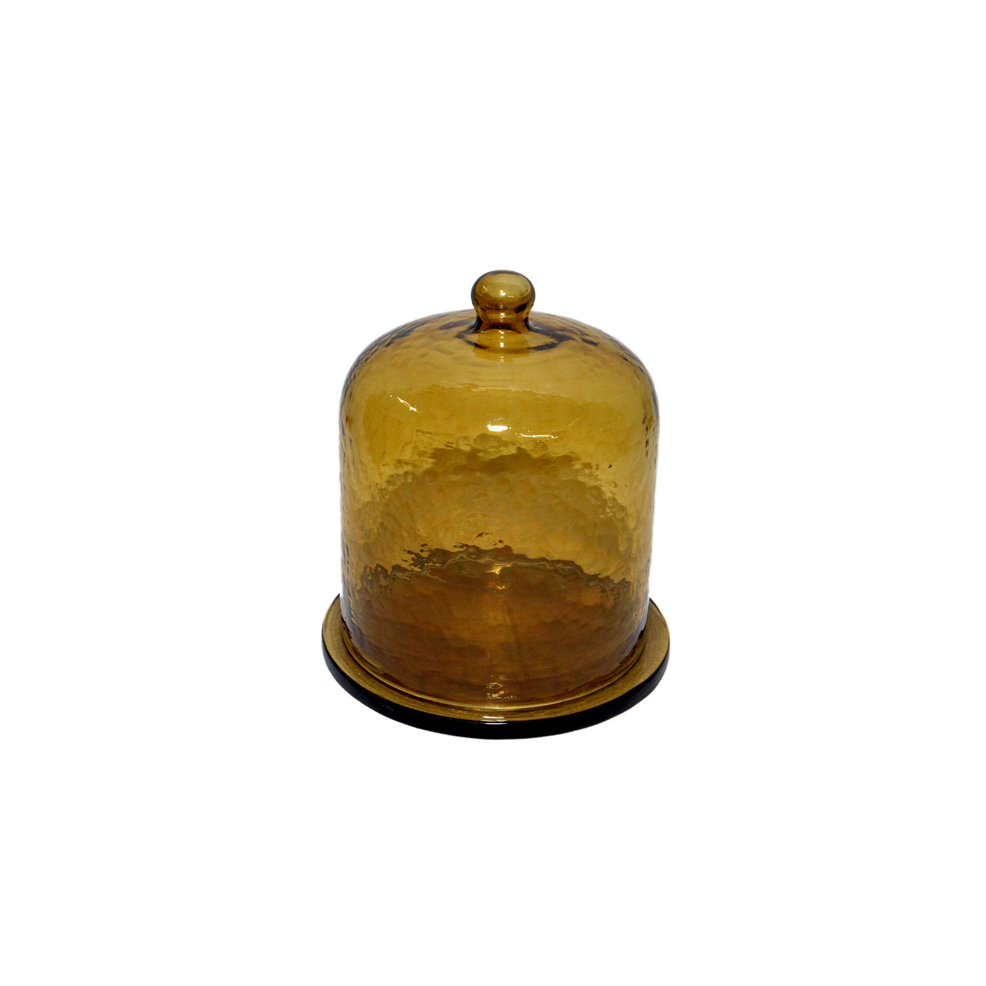 Cake Recycled Glass Dome W/Plate, 6.75" x 6" x 6", Yellow