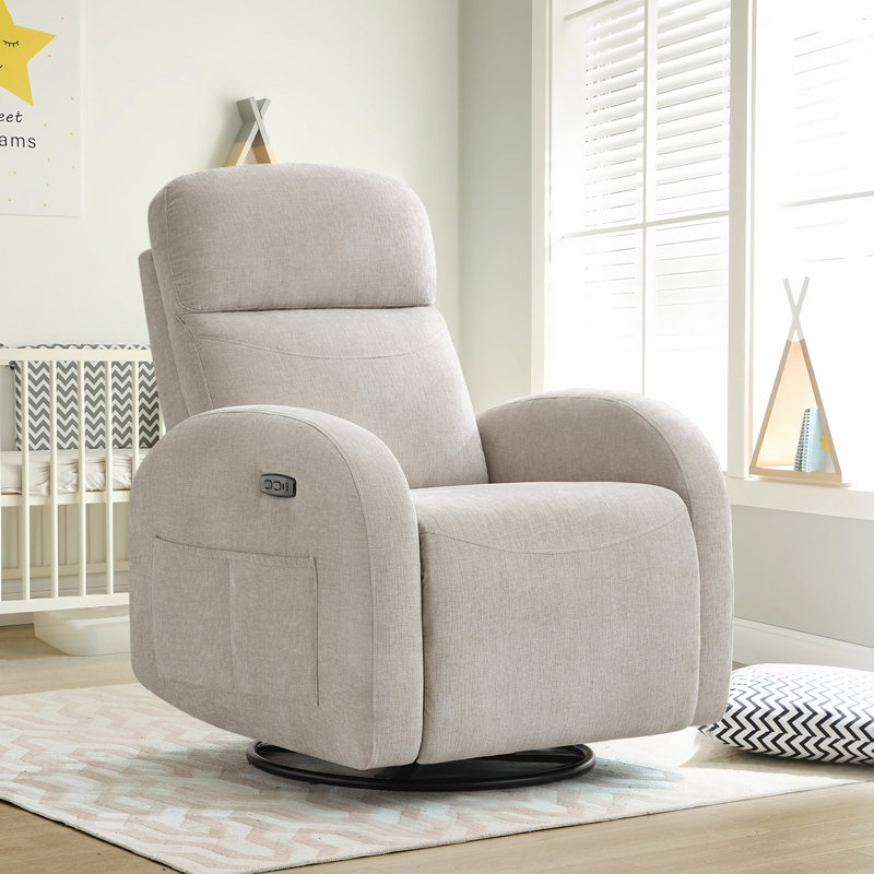 Delba 37"W Power Swivel Rocker Glider Nursery Recliner with USB & Type-C Port,Round Armrest and Double Pockets