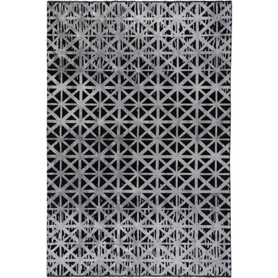 Tapis géométrique gris argenté / noir en coton tissé à plat à la main Rapture