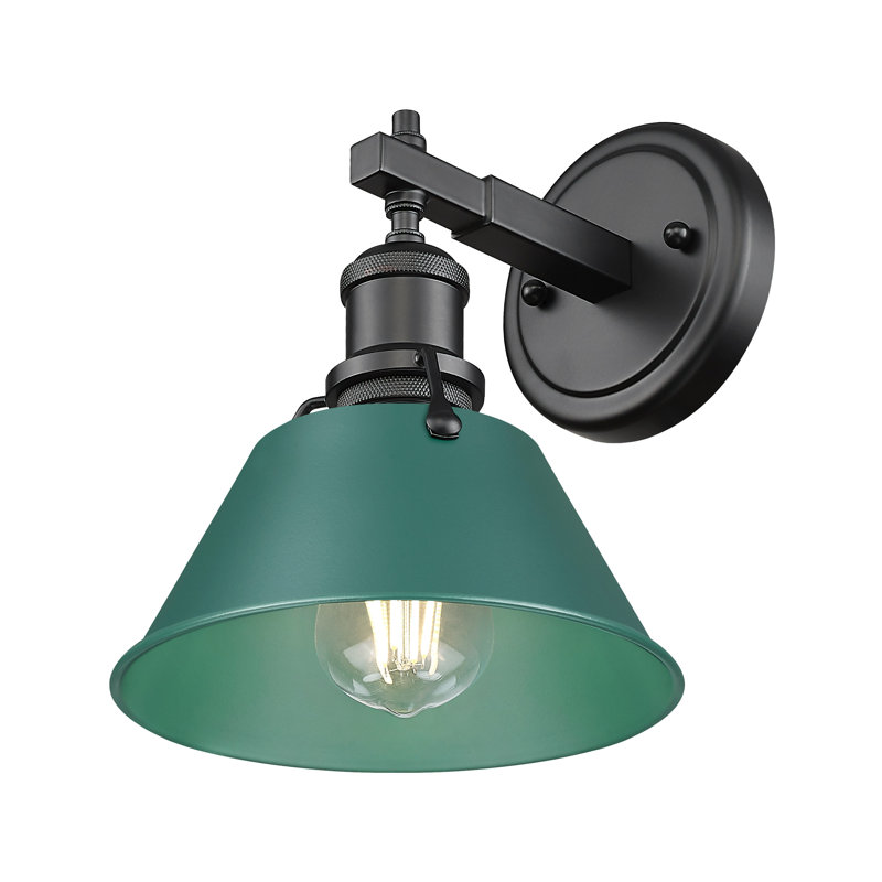 Meuble-lavabo de salle de bain 1 lumière Orwell en laiton vieilli avec pin vert, Noir mat