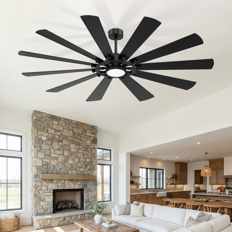 62"/72 Ceiling Fan with Light,Reversible DC Motor,3-Color-Temp LED,Remote Control, 62" W, 135