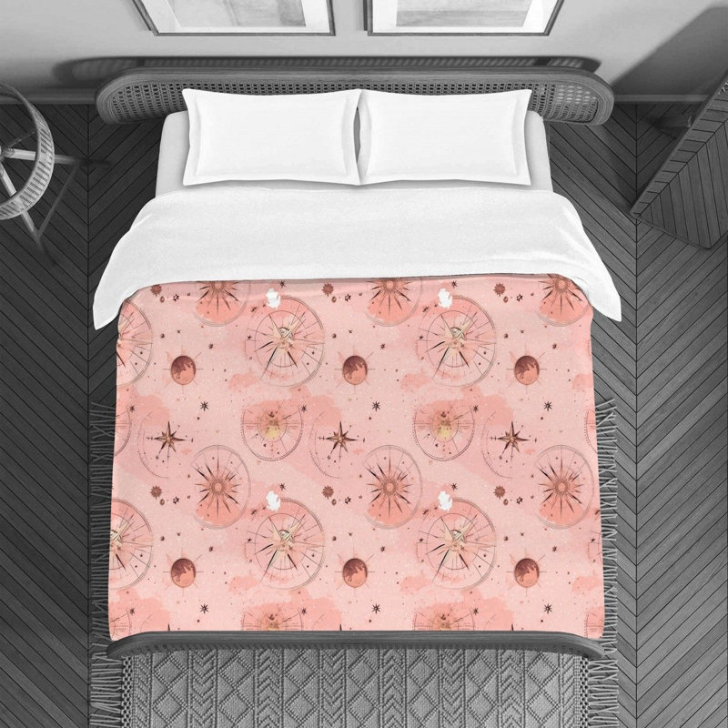 Celestial Compass Pink/Gold Microfiber Duvet Cover, Twin Duvet Cover