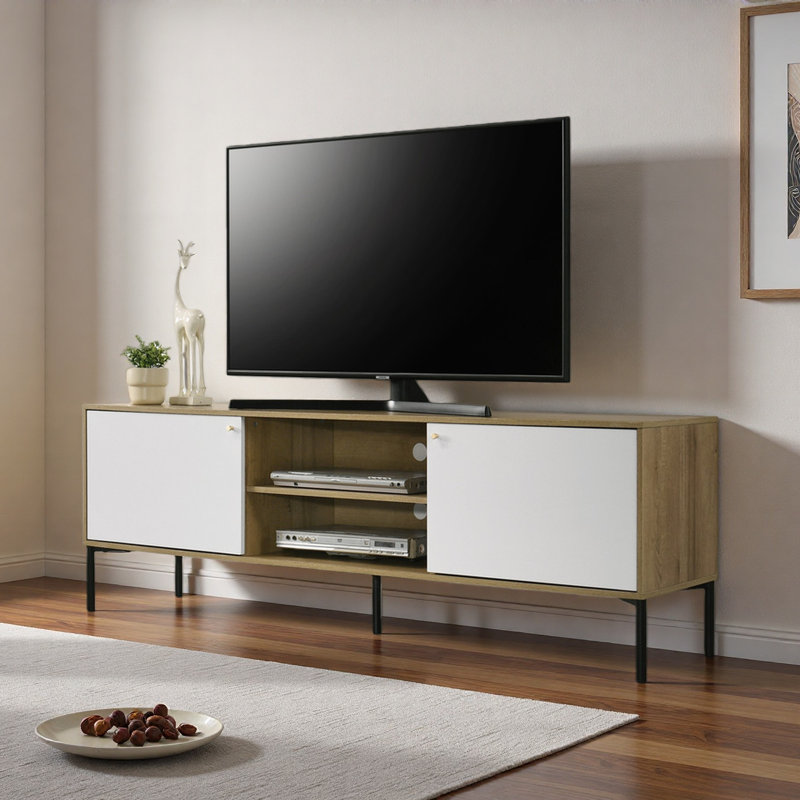 70"W White And 2-Door TV Stand