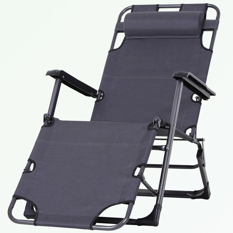 Folding Chaise Lounge Chair with Pillow and Pocket, Gray