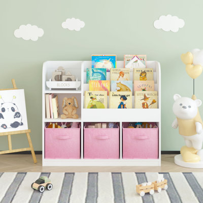 Bookcase and Bookshelf, Multifunctional Bookcase with 3 Collapsible Fabric Drawers, Bookcase Display Stand, Toy Storage Organizer for Bedroom, Playroo