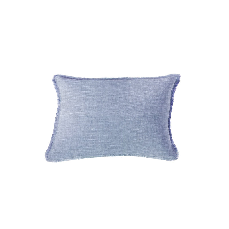 Fringed Linen Reversible Throw Pillow, Chambray Blue