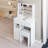 Small - Sized White American Style Vanity Table With Left Drawer, Right Sliding Mirror, Multi Layer Storage And Cushioned Stool For Spaces 50.4" High Extra Large In Bedrooms