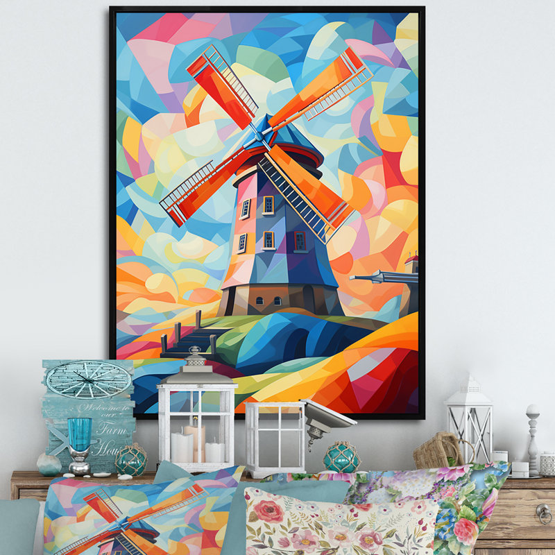 «Neo-Fauvist Wind Mill», impression sur toile, H 44 po x l 34 po x P 1,5 po, Cadre flottant noir