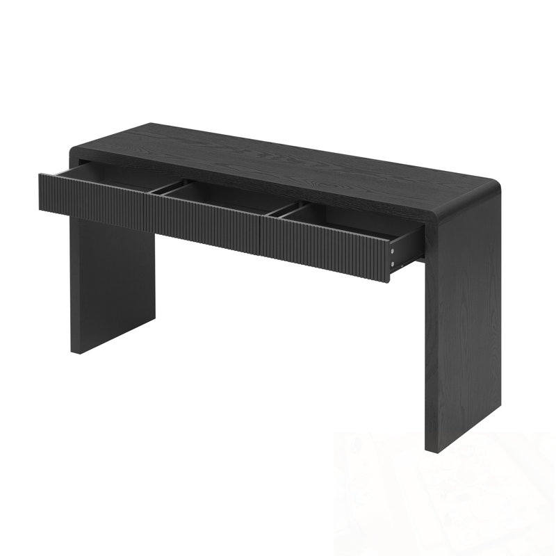Console de tiroir à cannelure rustique - Table d'entrée en placage de bois massif, Noir