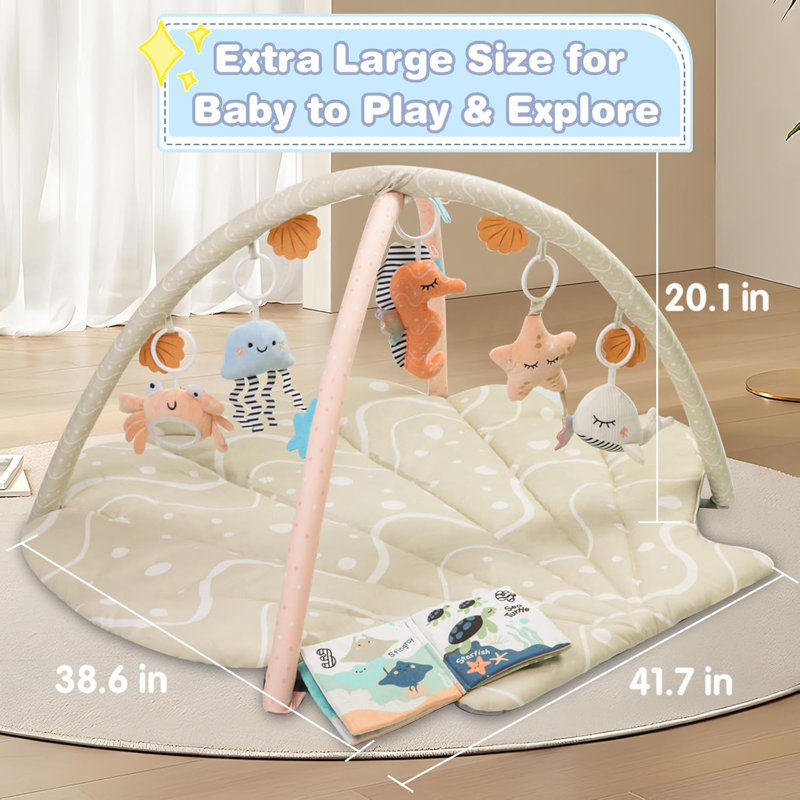 Baby Play Gym Mat, Oversize Baby Tummy Time Play Mat With 6 Detachable Toys For Sensory Exploration Motor Skill Development, Newborn Essentials Shower Gift Activity Mats For Babies ,beige