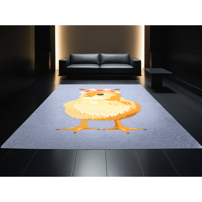 Soft Plush Estrada Easter Modern & Contemporary Abstract Area Rug in Gray – SkyBlue Binding, 7x10