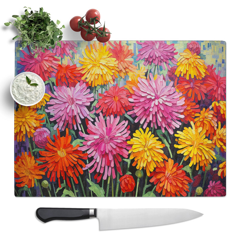 Chrysanthemums Constructivism  Glass Chopping Board