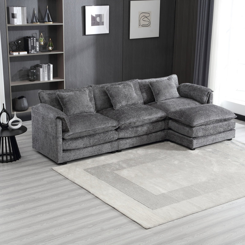 Canapé modulaire en chenille avec pédales mobiles et espace de conversation spacieux en forme de L amovible