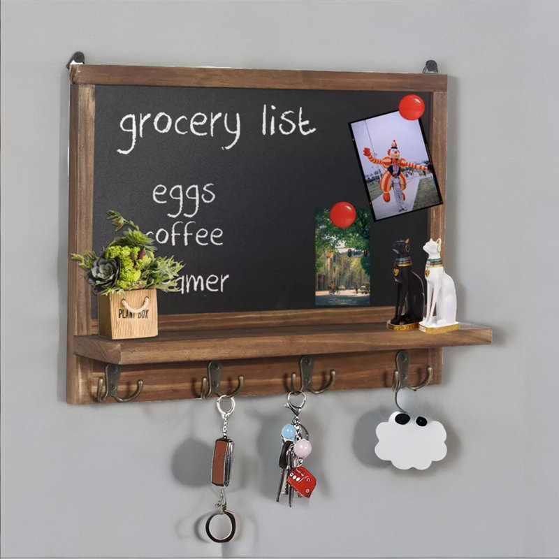 Abberbury Wooden Chalkboard With Wall Hooks 