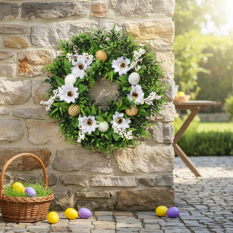 38 cm / 15 po printemps œuf de Pâques couronne jardin décoration porche décoration Pâques vacances porte d'entrée patio porche couronne de fleurs