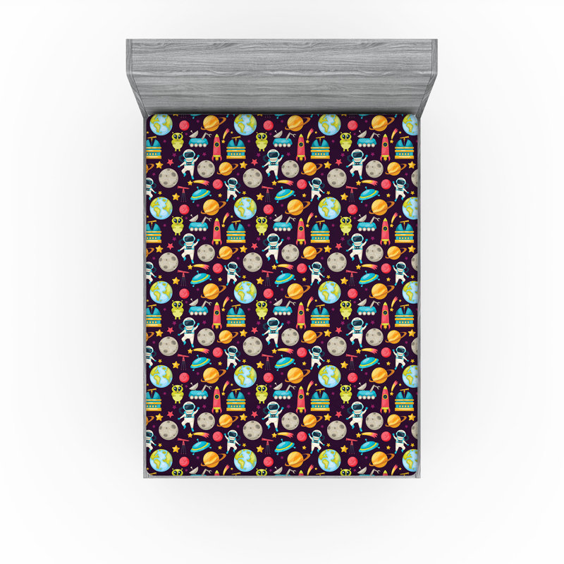 Ambesonne Space Fitted Sheet 2-Pack Galaxy Party Pattern Multicolor, Full Fitted Sheet