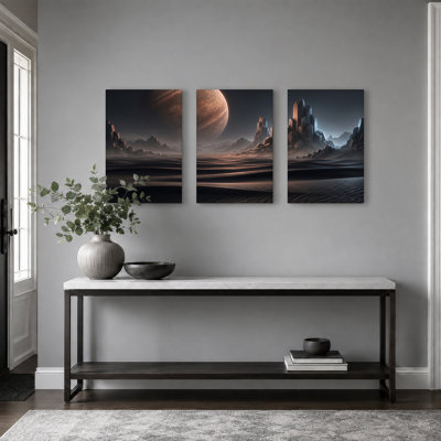 «Alien Desert», ensemble de 3 toiles géantes et flèches en cristal
