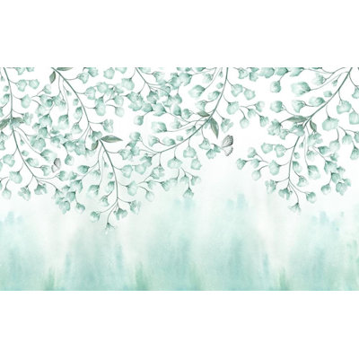 Sage Green Watercolor Branches and Butterflies Wallpaper for Home Decor