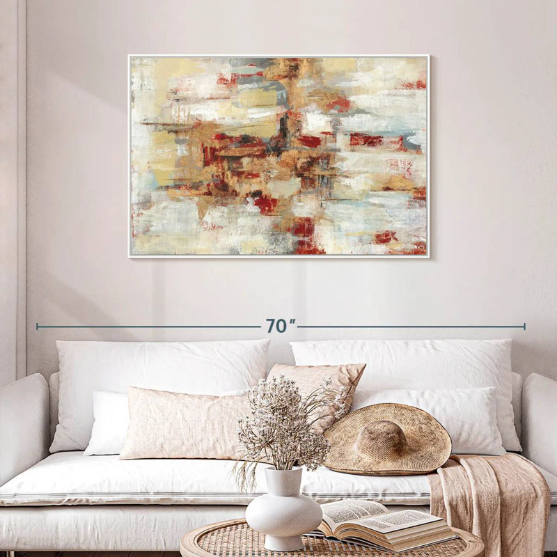 Old Bridge Reminiscence - rouge, Cadre flottant blanc, 43 po x 29 po