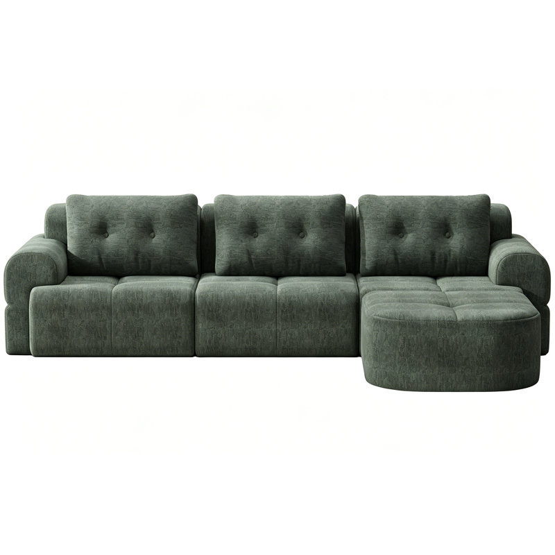 Canapé modulaire moderne tissé avec méridienne, Vert