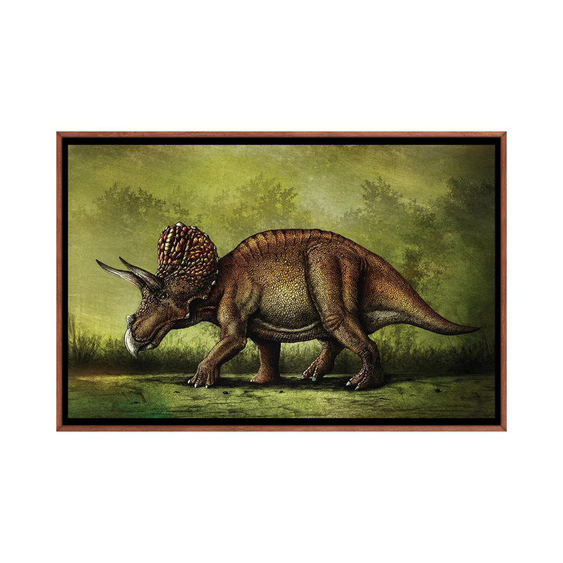 Triceratops Horridus Dinosaur - Print on Canvas, 66.04 cm H x 45.72 cm W, Black Framed