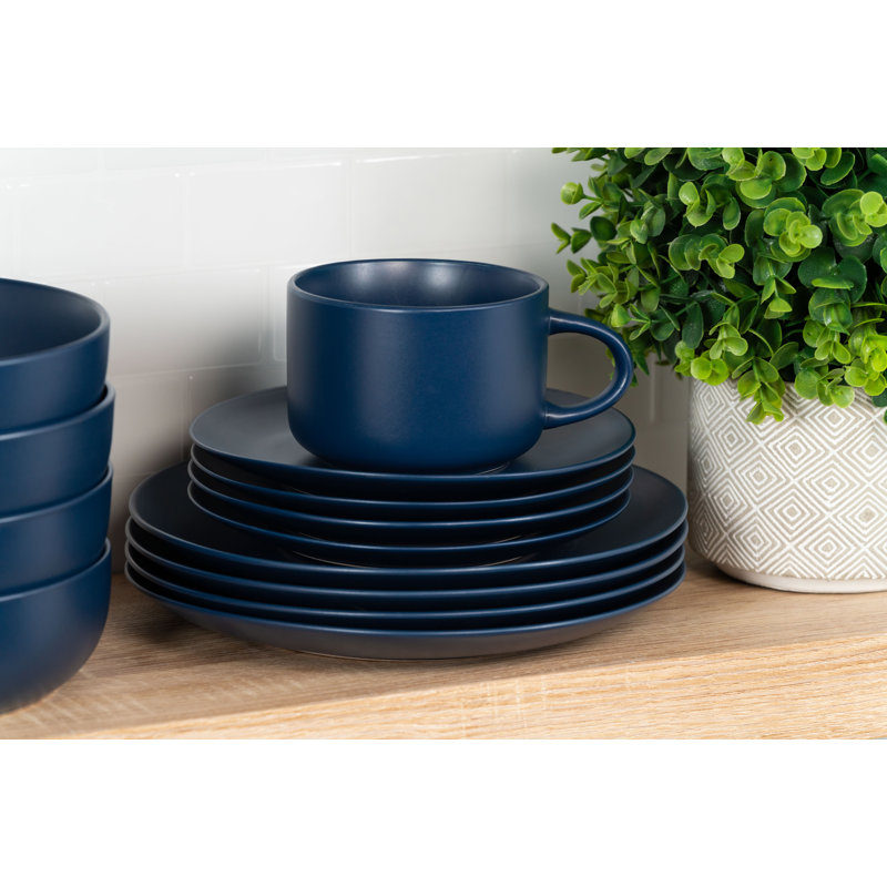 Wazee Matte 16 Piece Dinnerware Set, Service for 4, Midnight Blue