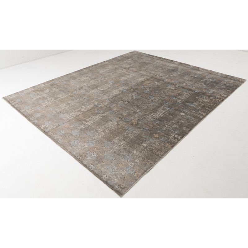 Handmade Cotton and Silk Abstract Area Rug