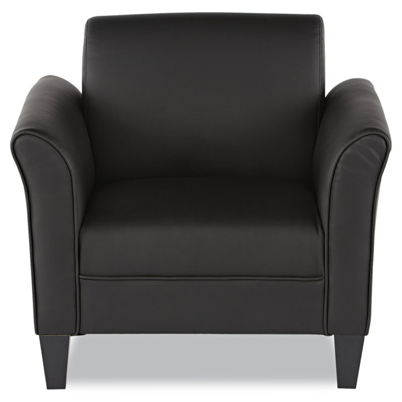 Classic Black Leather Club Chair with Wood Pyramid Legs