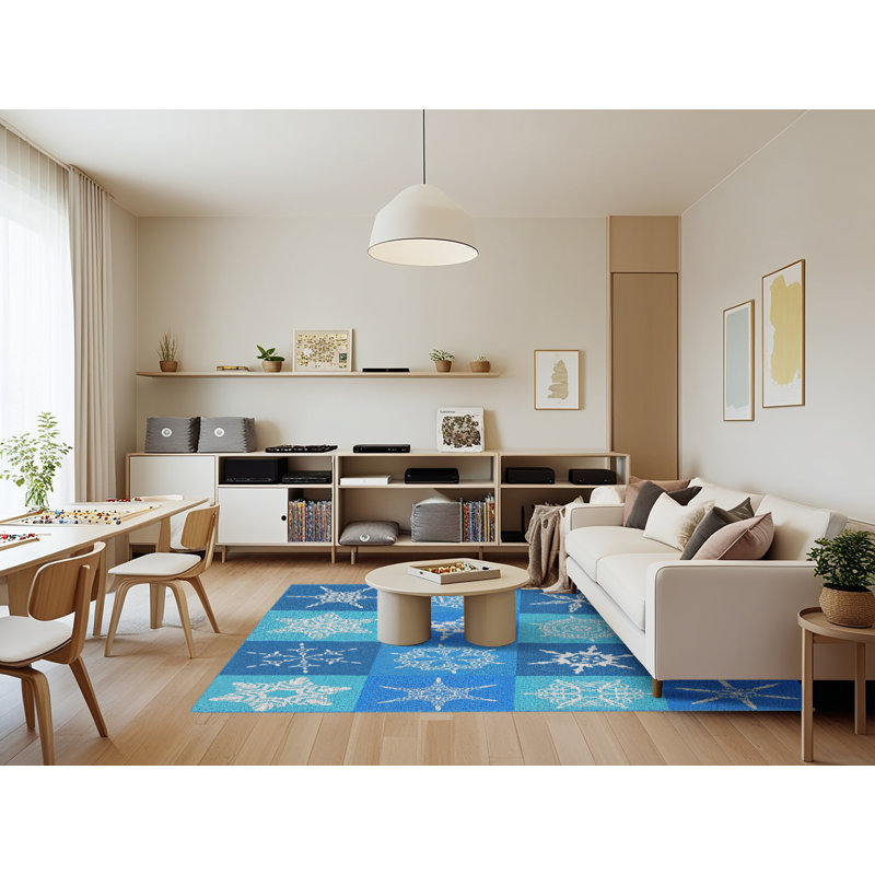 Bleu Spelman/Tapis décoratif blanc, Rectangle 7 pi x 9 pi