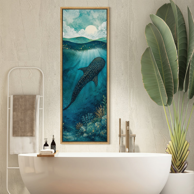 «Whale Underwater Ocean Scene with Moonlight and Deep Blue Marine Landscape», grande impression encadrée sur toile de la chambre principale
