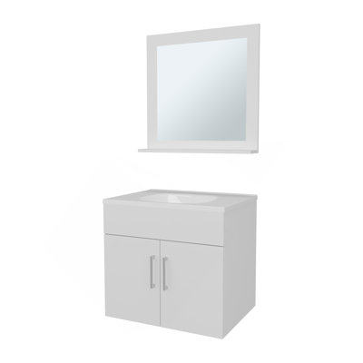 White 2-Door Floating Bathroom Vanity Set With Sink And Mirror