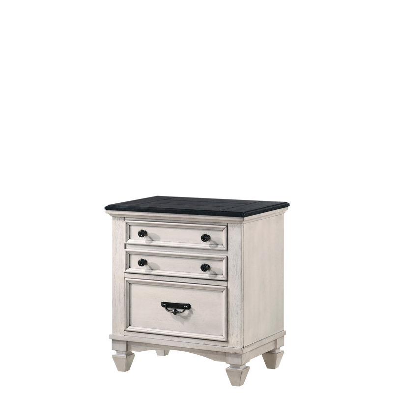Table de chevet de chambre à coucher avec finition à deux tons: deux tiroirs, solide et stable Style: structure