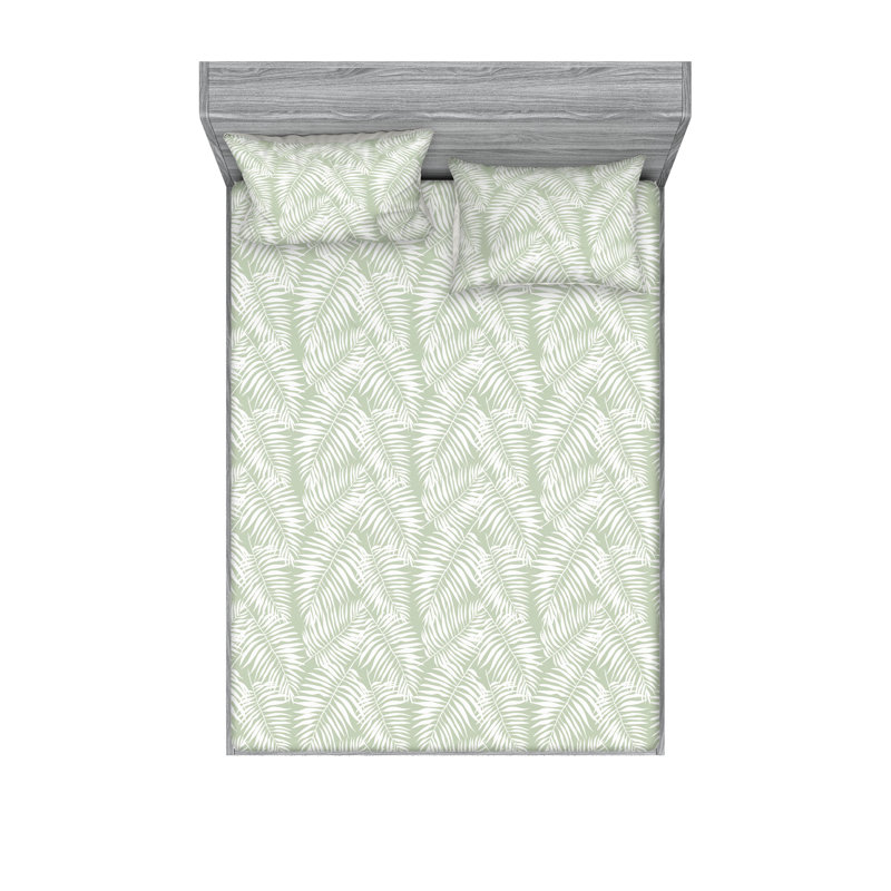 Microfiber Floral Sheet Set, Queen Sheet Set with 2 Pillowcases, Pastel Green